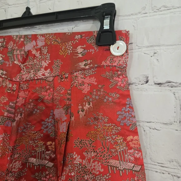 Vtg 40s? Traditional Chinese Brocade Wide Leg Silk Satin Pants Temple Lanscape